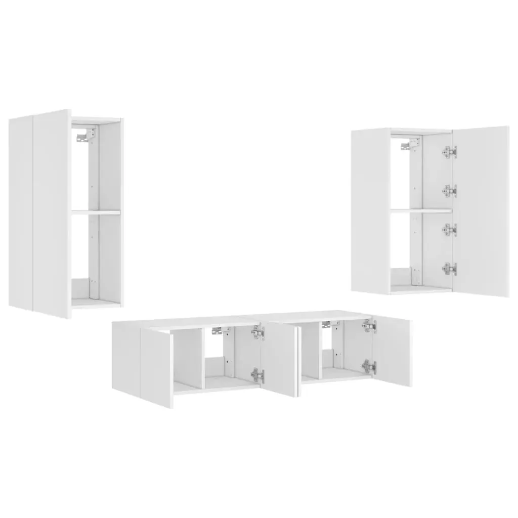 4 Piece TV Wall Units with LED White Engineered Wood Price