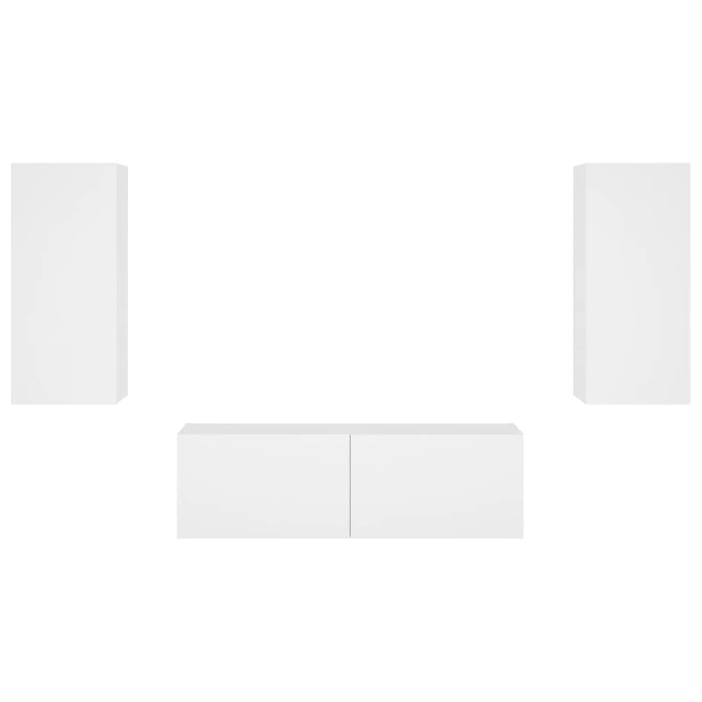 3 Piece TV Wall Cabinets with LED Lights White Price