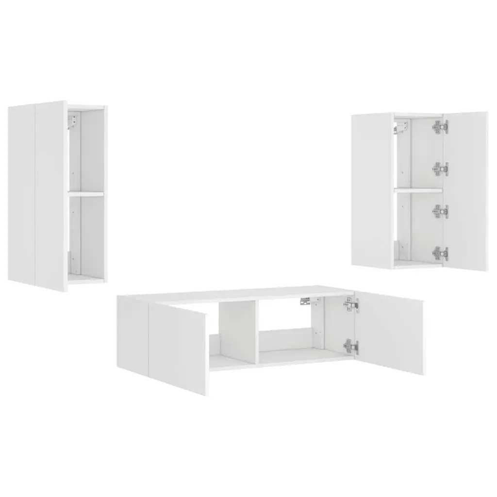 3 Piece TV Wall Cabinets with LED Lights White Price
