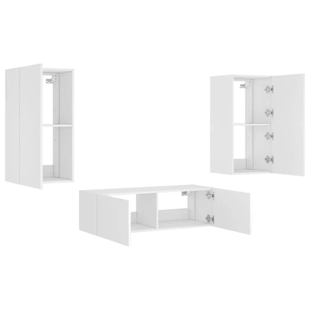 3 Piece TV Wall Cabinets with LED Lights White Price
