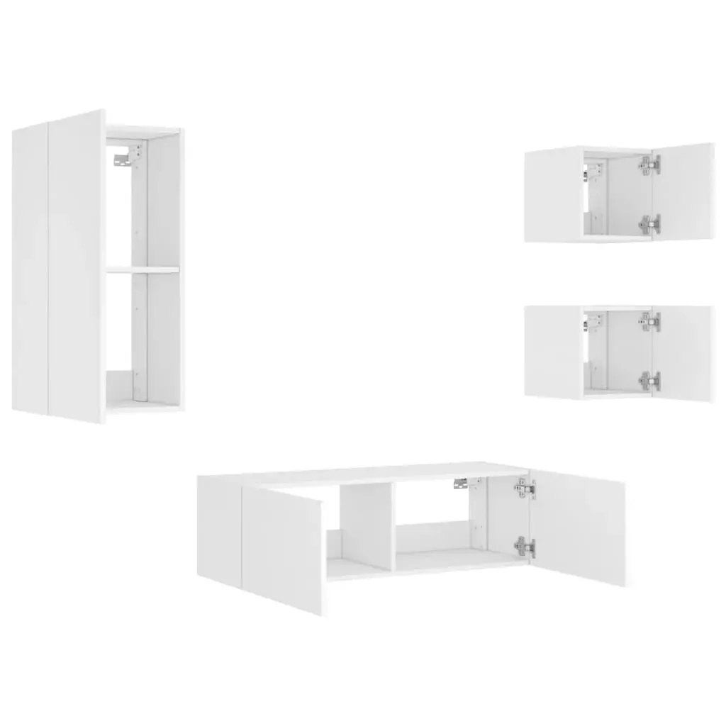 4 Piece TV Wall Cabinets with LED Lights White Price