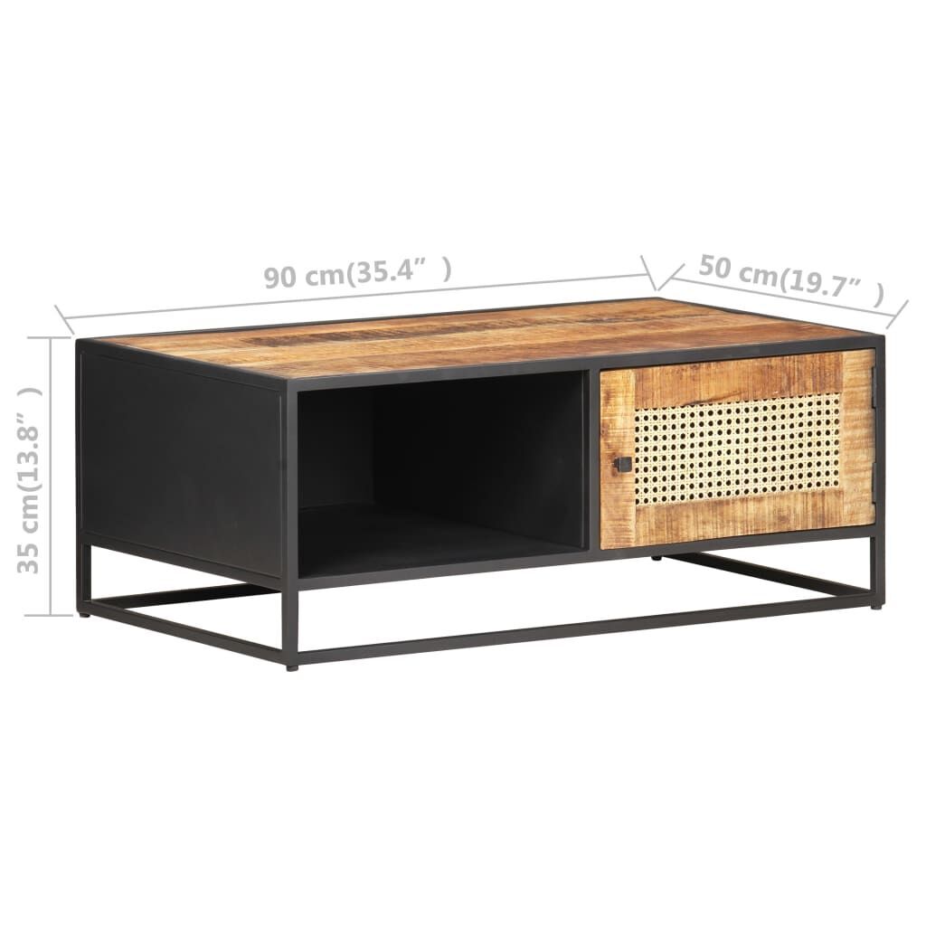 Coffee Table 90x50x35 cm Rough Mango Wood and Natural Cane Price