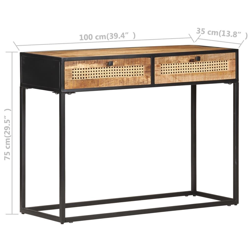 Console Table 100x35x75 cm Rough Mango Wood and Natural Cane Price