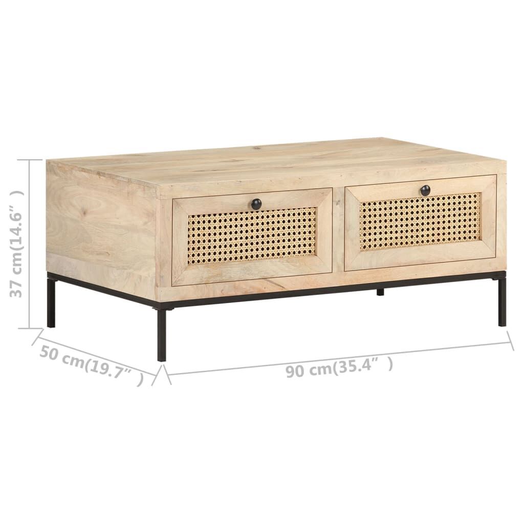 Coffee Table 90x50x37 cm Solid Mango Wood and Natural Cane Price