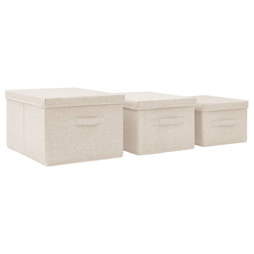 Stackable Storage Box Set of 3 Piece Fabric Cream Price
