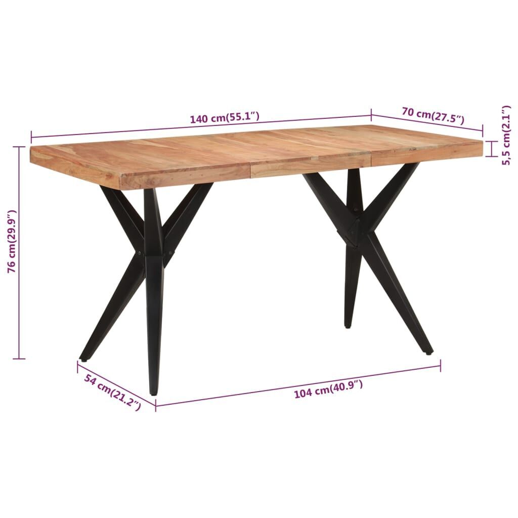 Dining Table Black 140x70x76 cm Solid Wood Acacia Price
