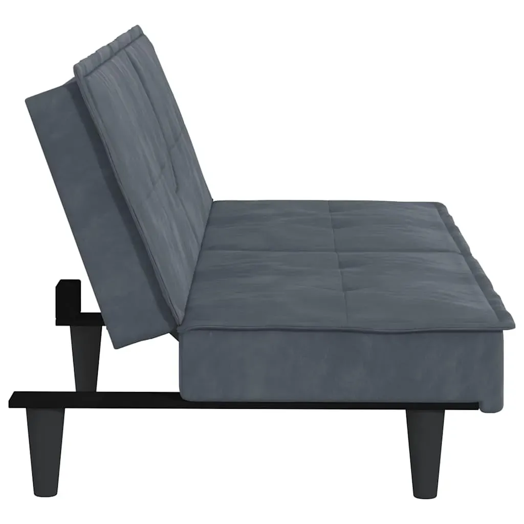 Sofa Bed with Cup Holders Dark Grey Velvet Price