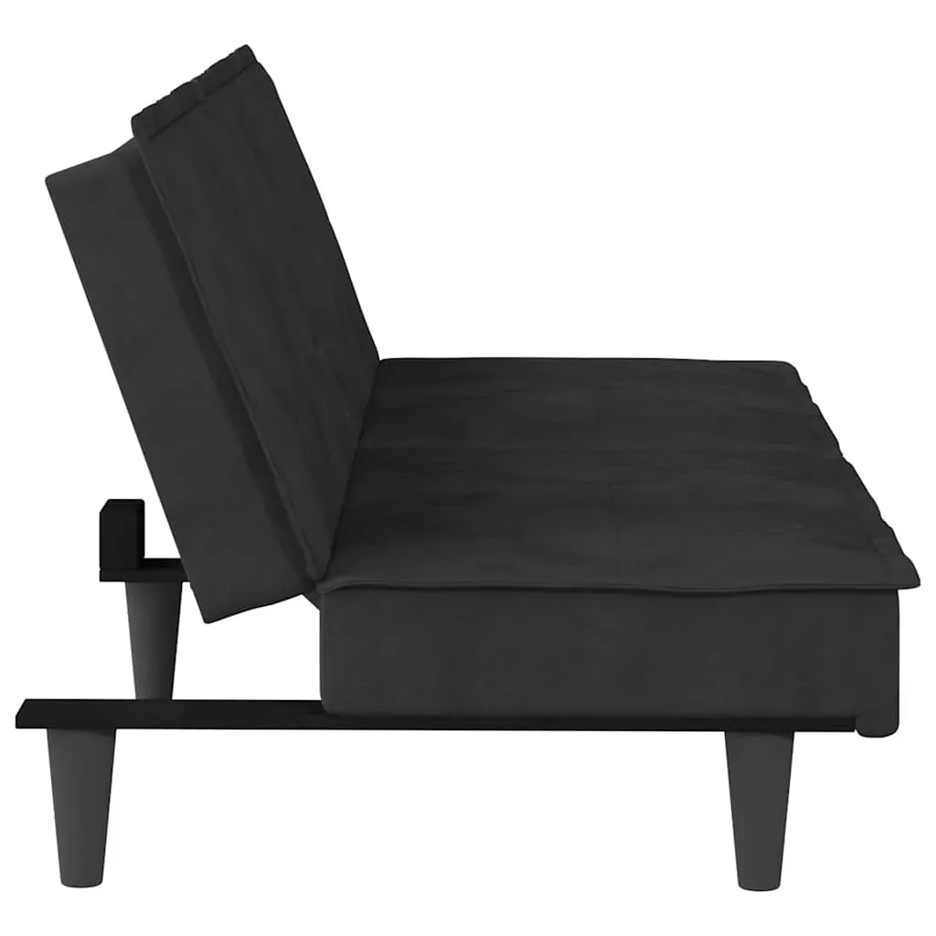 Sofa Bed with Cup Holders Black Velvet Price
