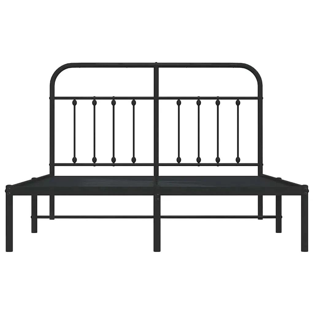 Metal Bed Frame without Mattress with Headboard Black 135x190 cm Price