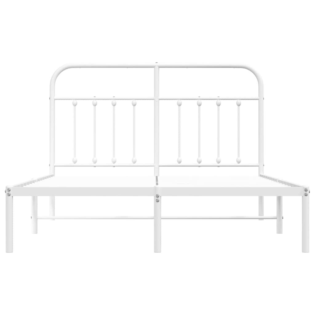 Metal Bed Frame without Mattress with Headboard White 135x190 cm Price