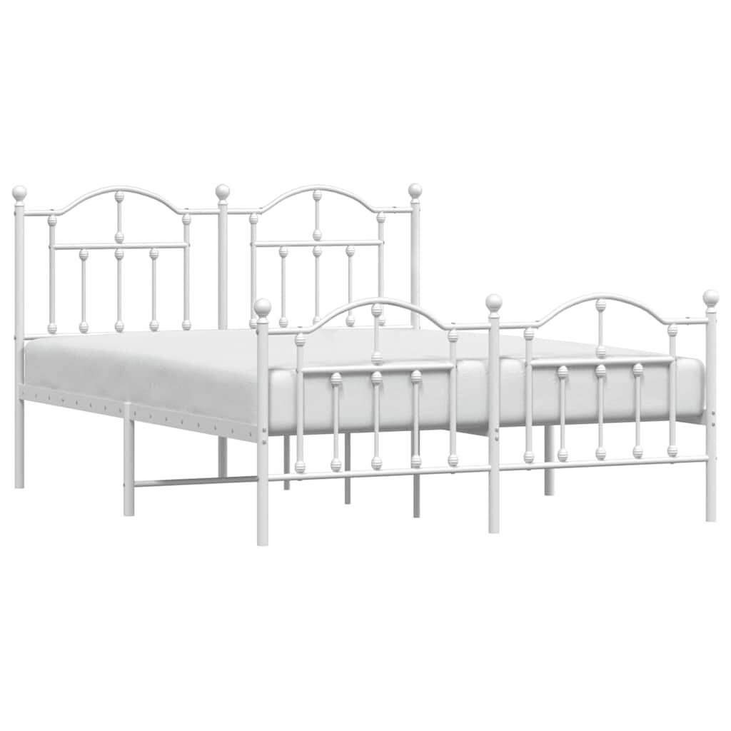 Metal Bed Frame without Mattress with Footboard White 135x190 cm Price