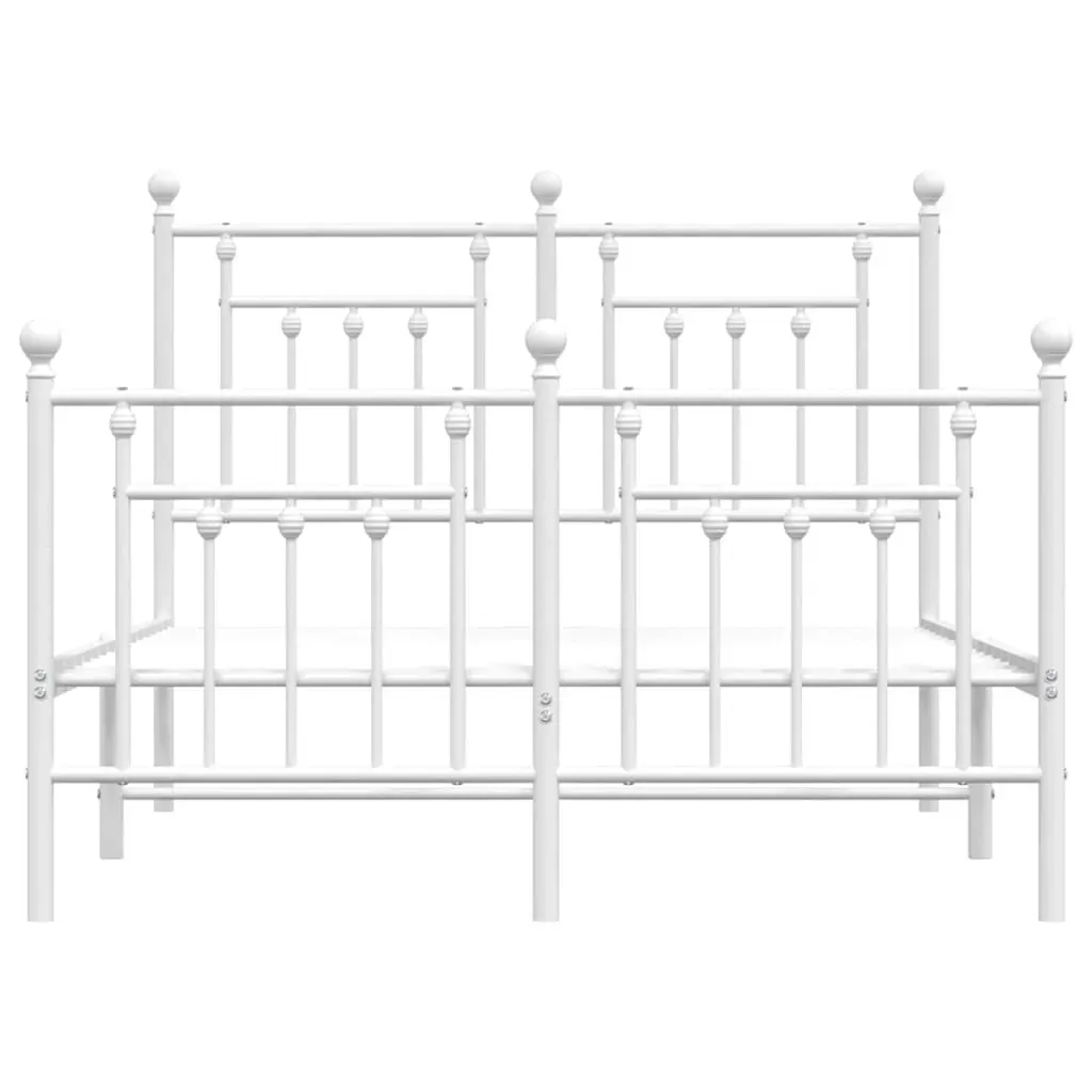 Metal Bed Frame without Mattress with Footboard White 135x190 cm Price