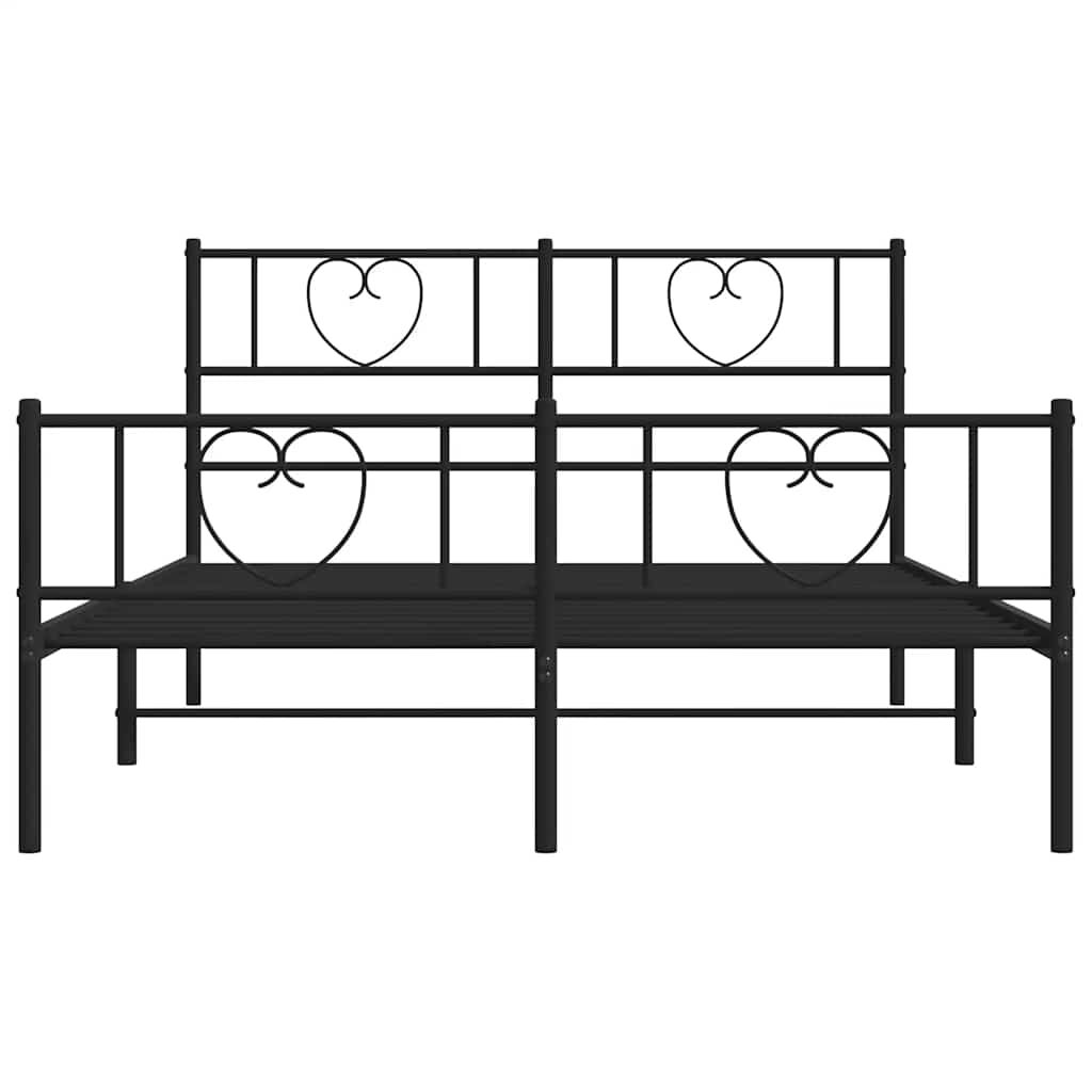 Metal Bed Frame without Mattress with Footboard Black 135x190 cm Price