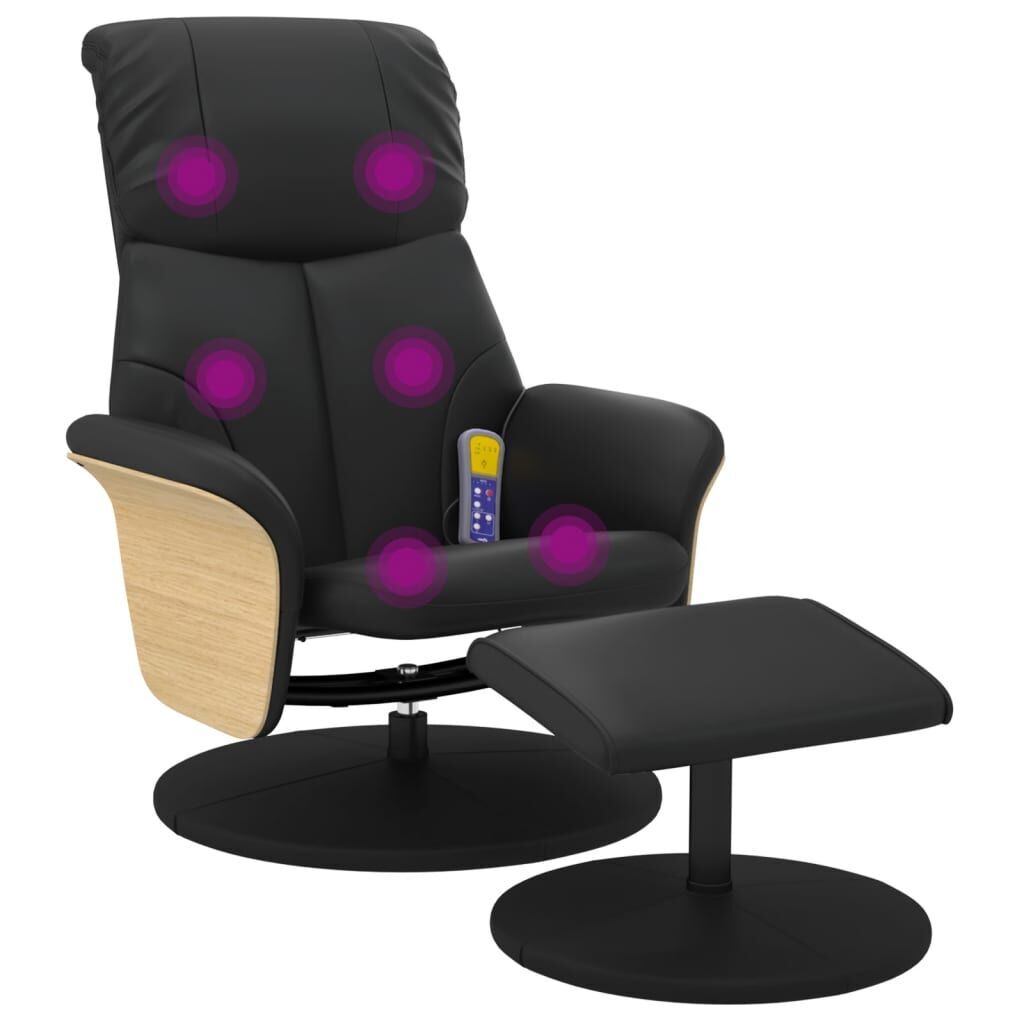 Massage Recliner Chair with Footstool Black Faux Leather Price