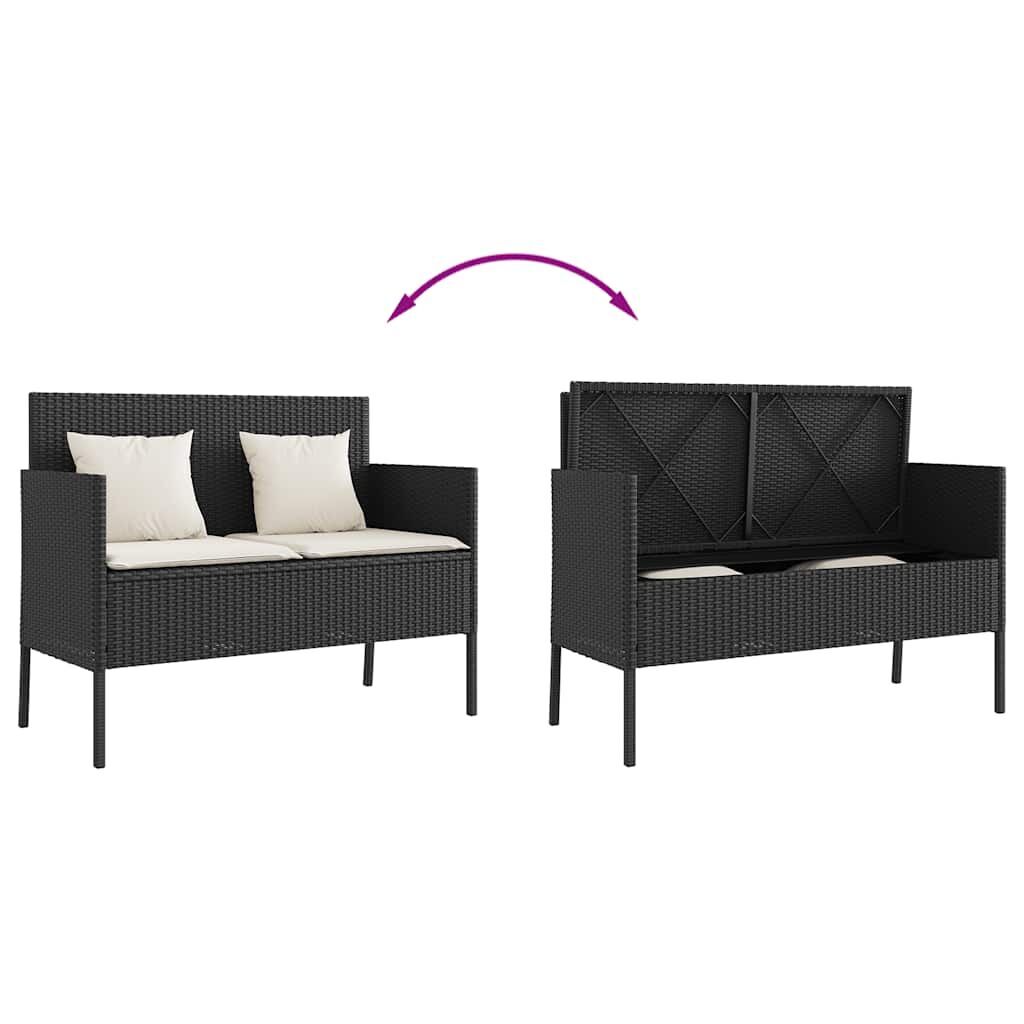 Garden Bench with Cushions Black Poly Rattan Price