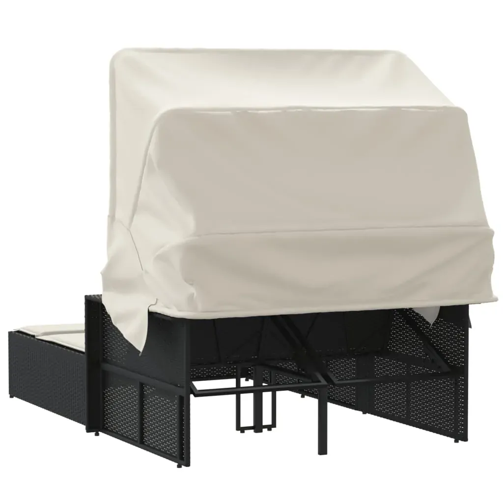 Double Sun Lounger with Canopy and Cushions Black Poly Rattan Price