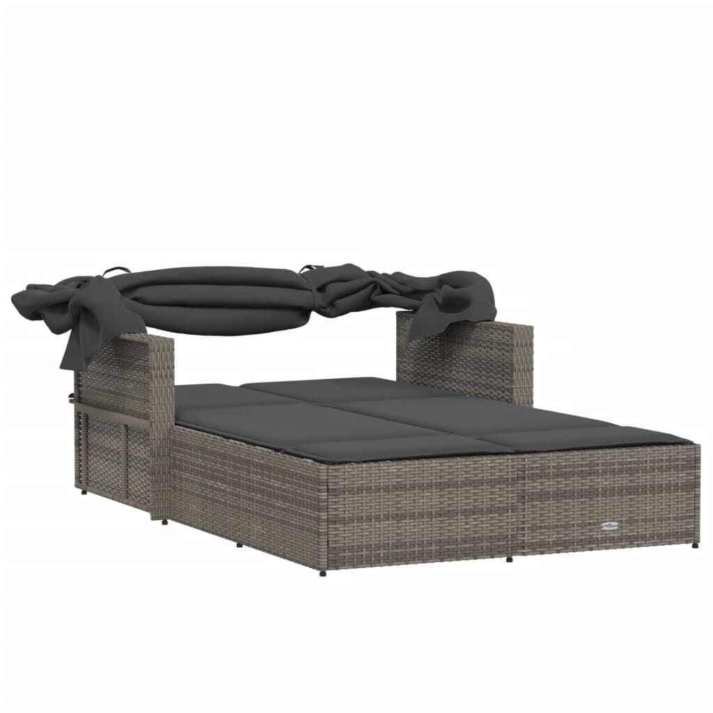 Double Sun Lounger with Canopy and Cushions Grey Poly Rattan Price