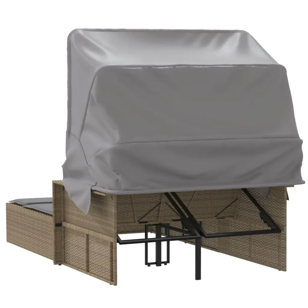 Double Sun Lounger with Canopy and Cushions Mix Beige Poly Rattan Price