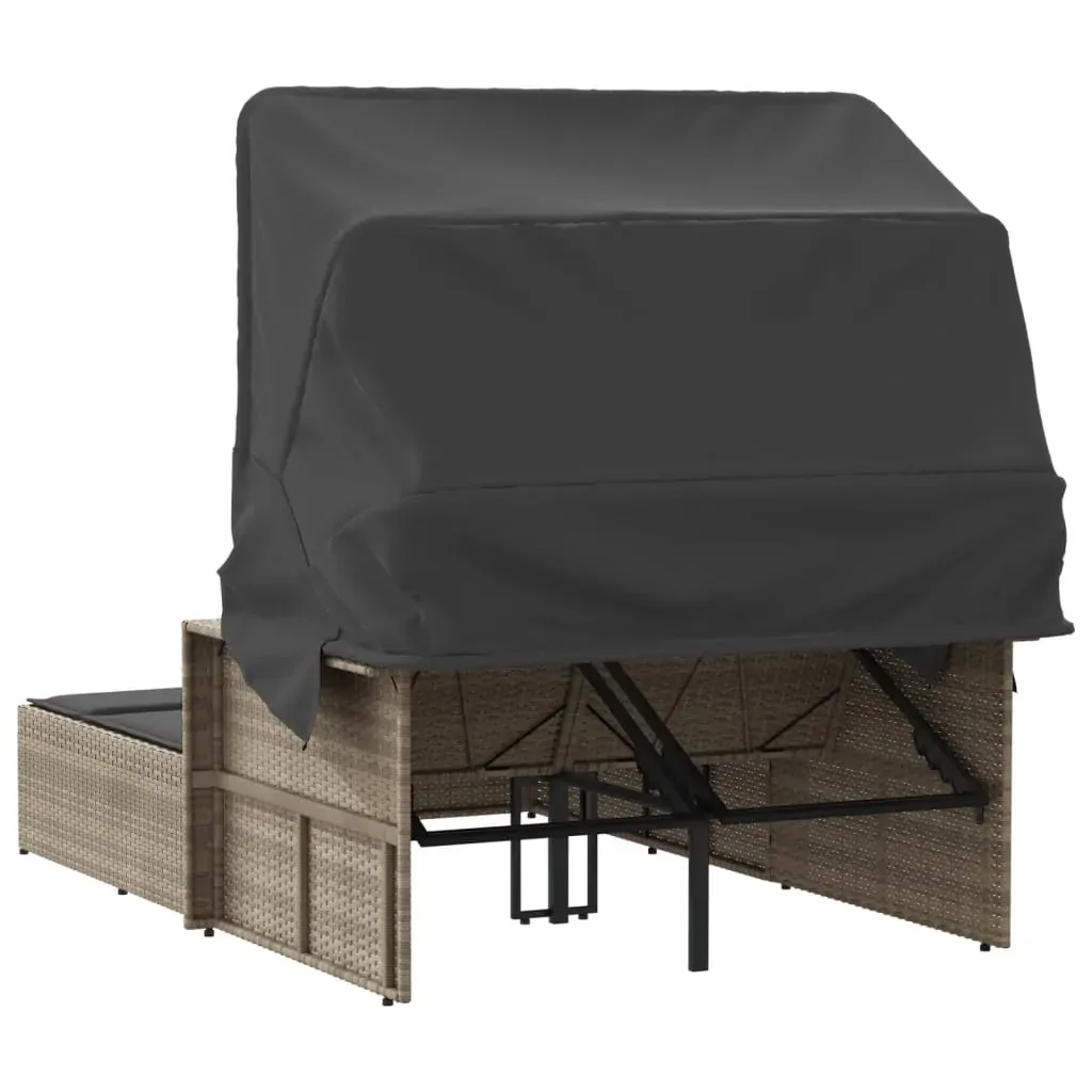 Double Sun Lounger with Canopy and Cushions Light Grey Poly Rattan Price