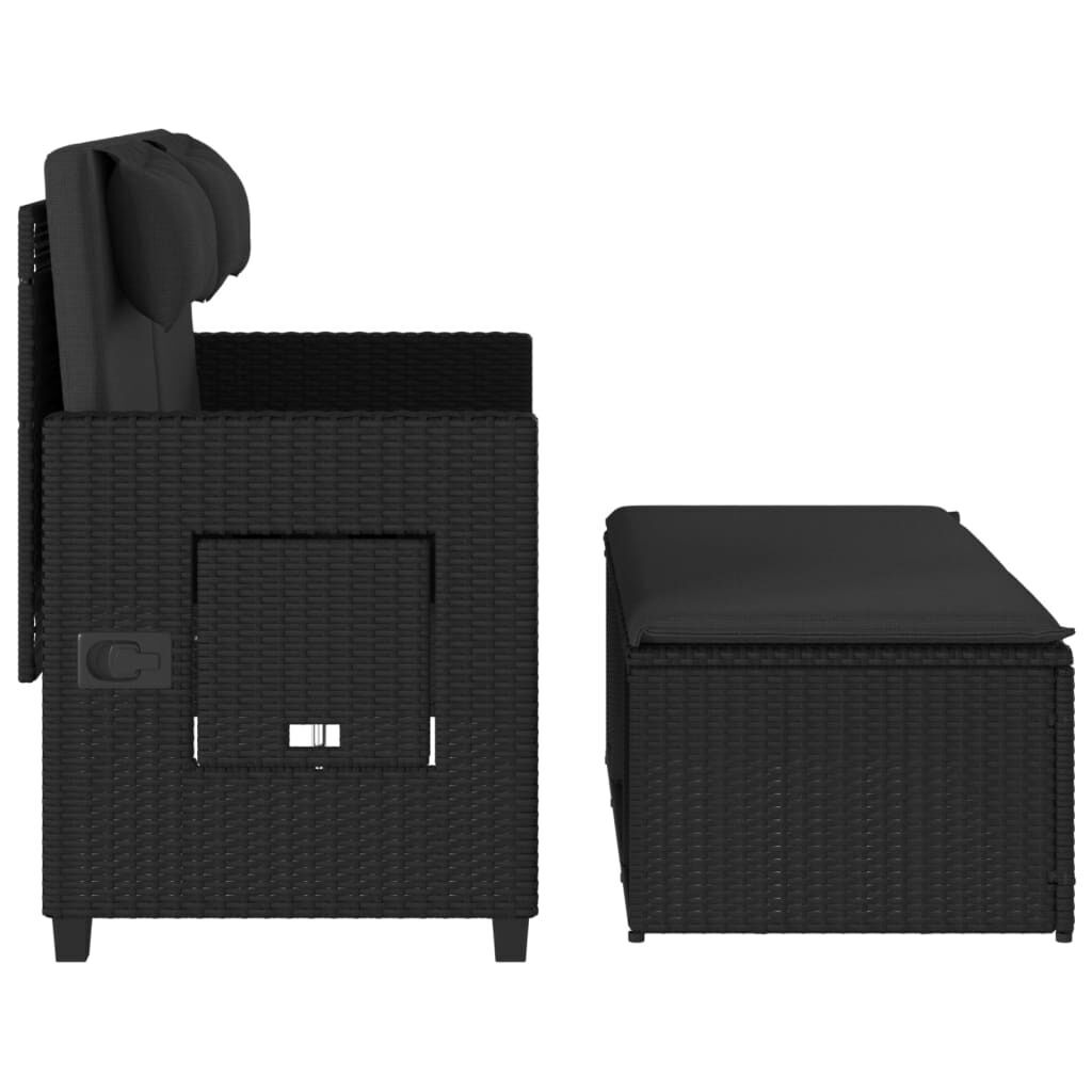 Reclining Garden Bench with Cushions Black Poly Rattan Price