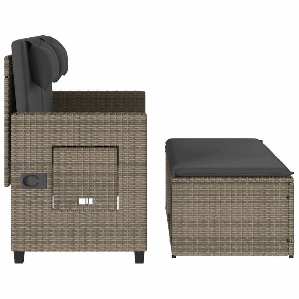 Reclining Garden Bench with Cushions Grey Poly Rattan Price