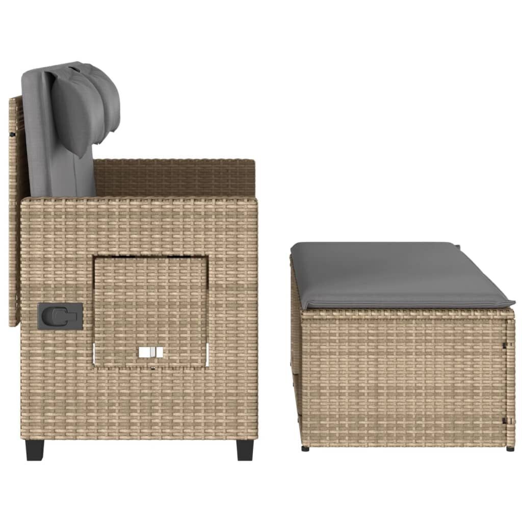 Reclining Garden Bench with Cushions Beige Poly Rattan Price