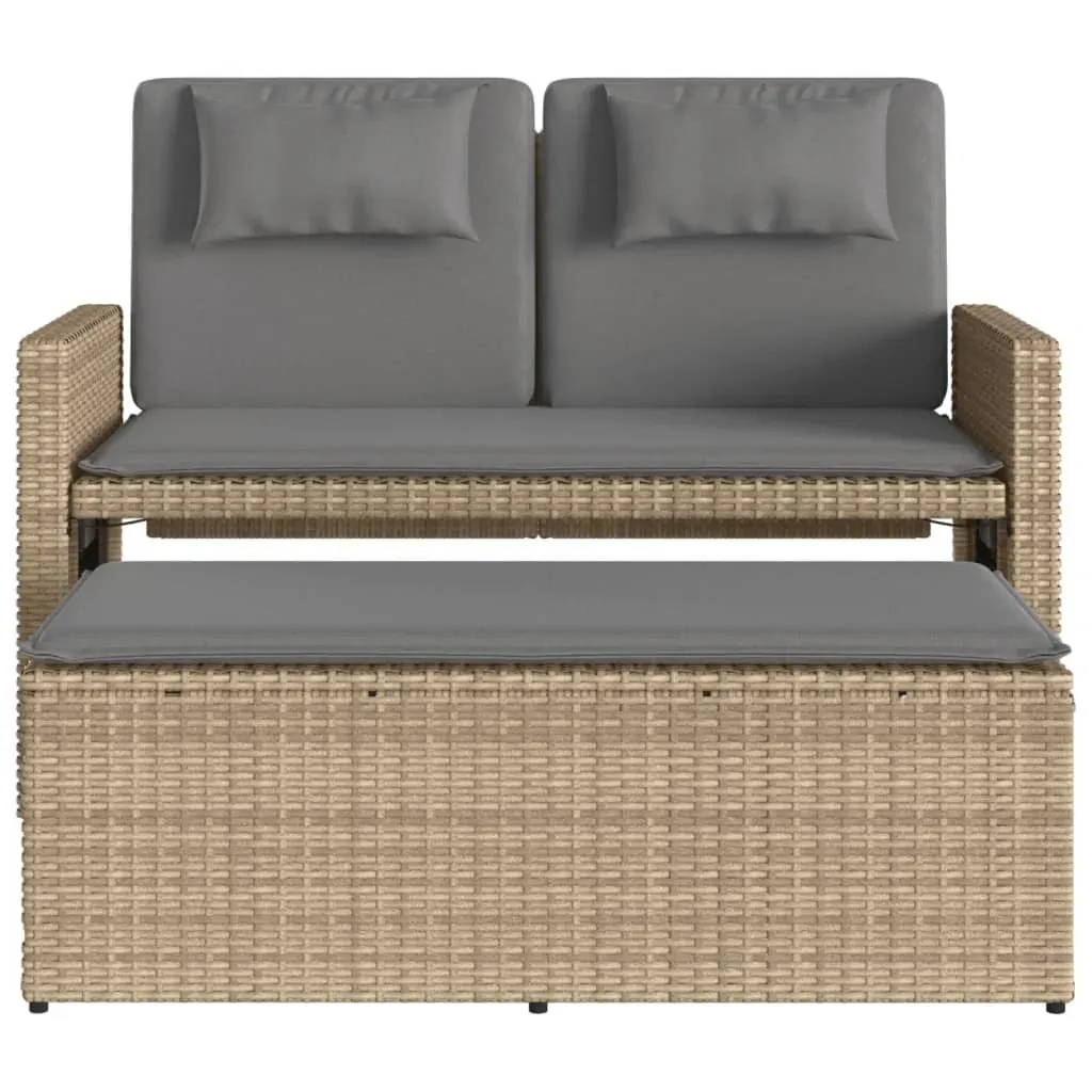 Reclining Garden Bench with Cushions Beige Poly Rattan Price