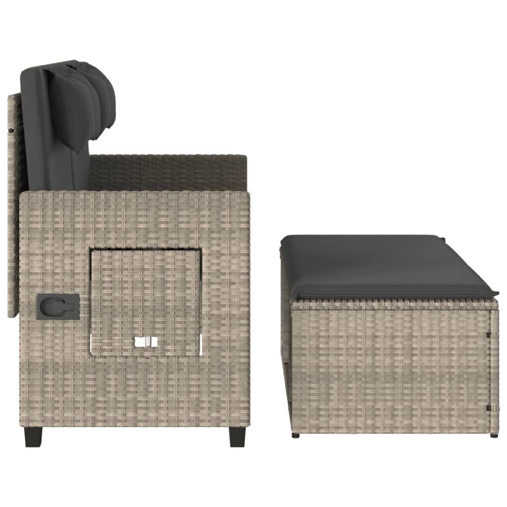 Reclining Garden Bench with Cushions Light Grey Poly Rattan Price