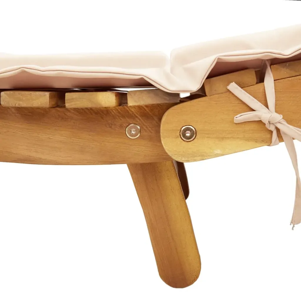 Sun Lounger with Cushion Beige Solid Wood Acacia Price