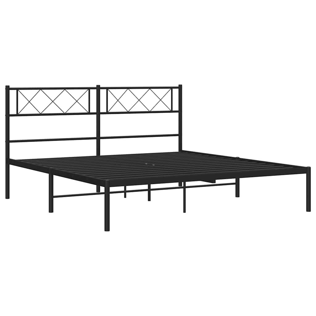 Metal Bed Frame without Mattress with Headboard Black 150x200 cm Price