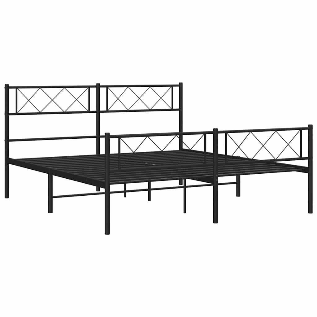 Metal Bed Frame without Mattress with Footboard Black 135x190 cm Price
