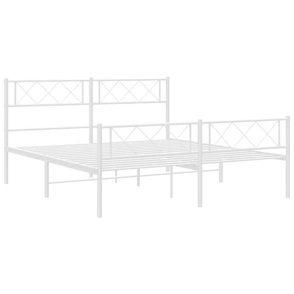 Metal Bed Frame without Mattress with Footboard White 135x190 cm Price