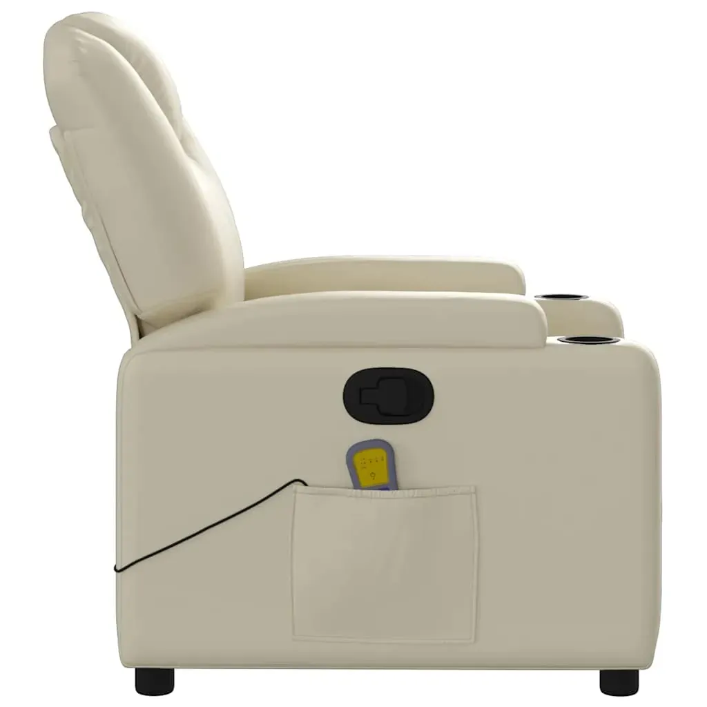 Massage Recliner Chair Cream Faux Leather Price