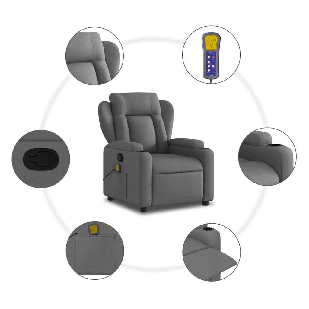Massage Recliner Chair Dark Grey Fabric Price