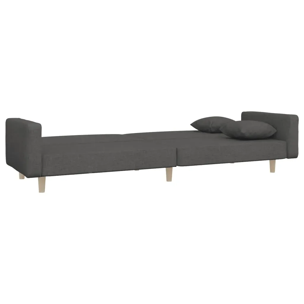 2-Seater Sofa Bed with Two Pillows Dark Grey Fabric Price