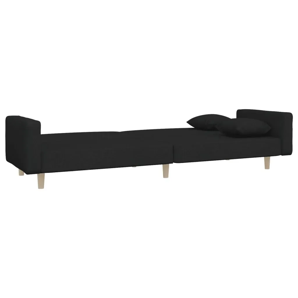 2-Seater Sofa Bed with Two Pillows Black Fabric Price