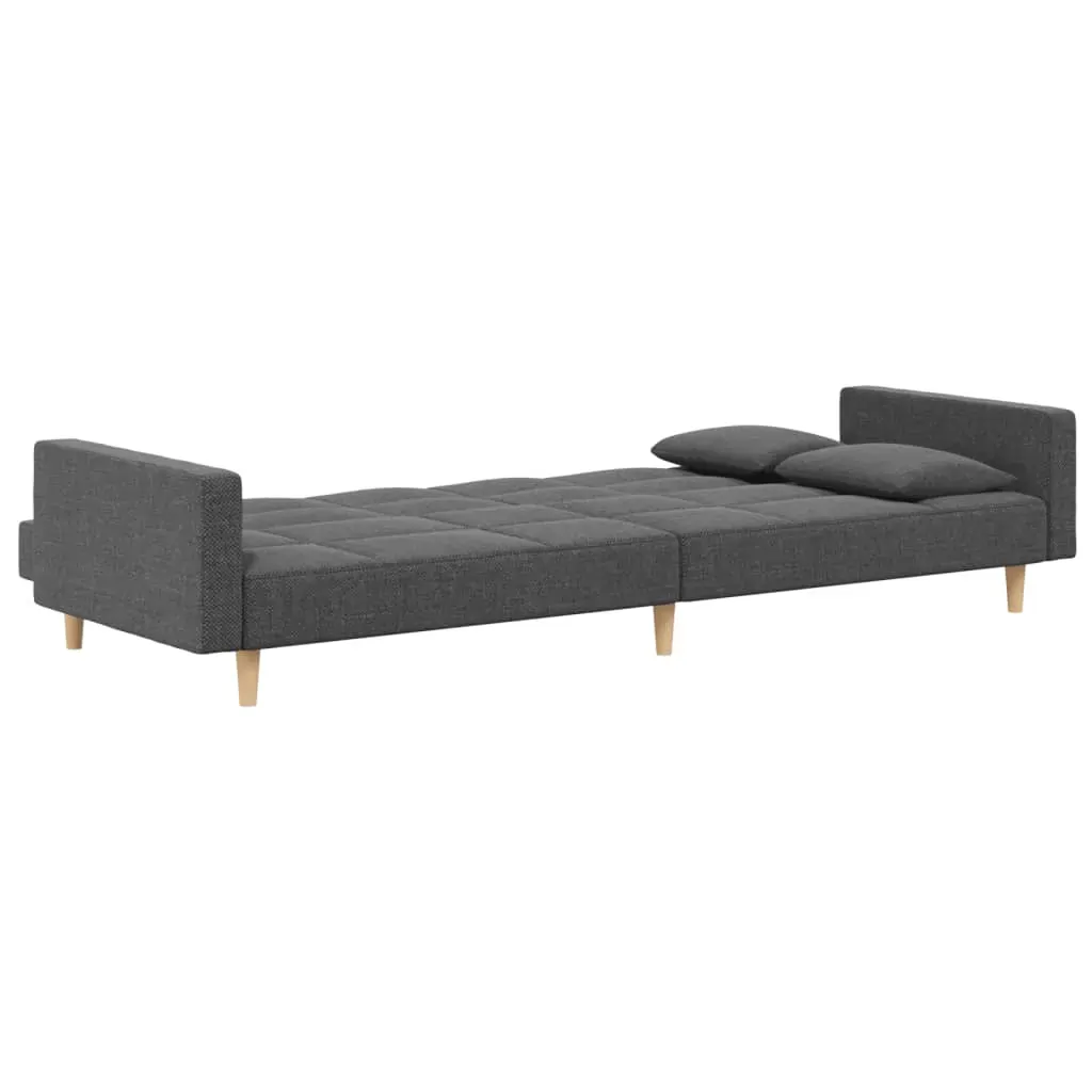 2-Seater Sofa Bed with Two Pillows Light Grey Fabric Price