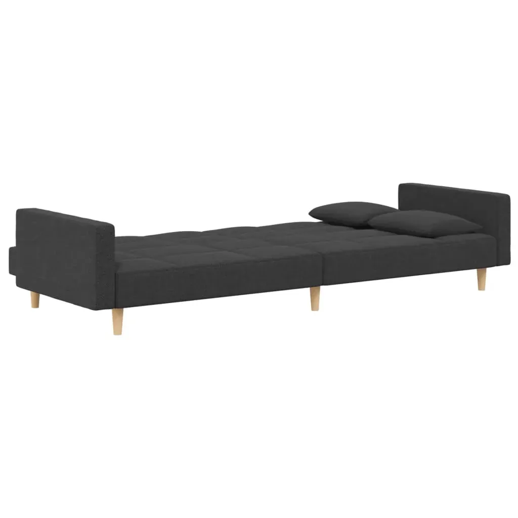 2-Seater Sofa Bed with Two Pillows Dark Grey Fabric Price