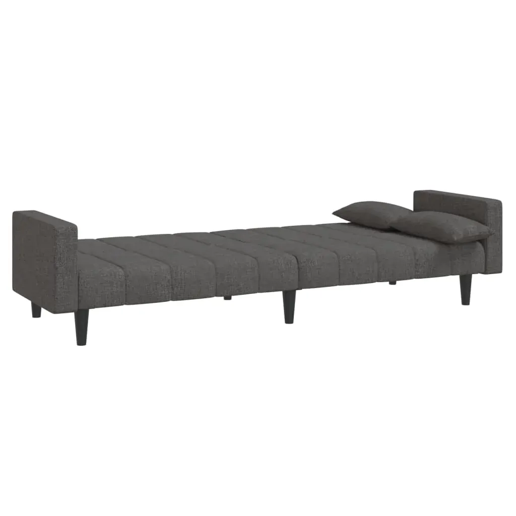 2-Seater Sofa Bed with Two Pillows Dark Grey Fabric Price