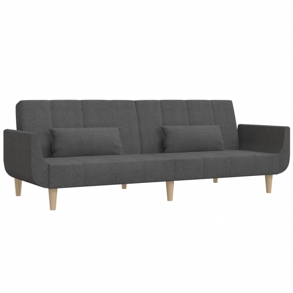 2-Seater Sofa Bed with Two Pillows Dark Grey Fabric Price