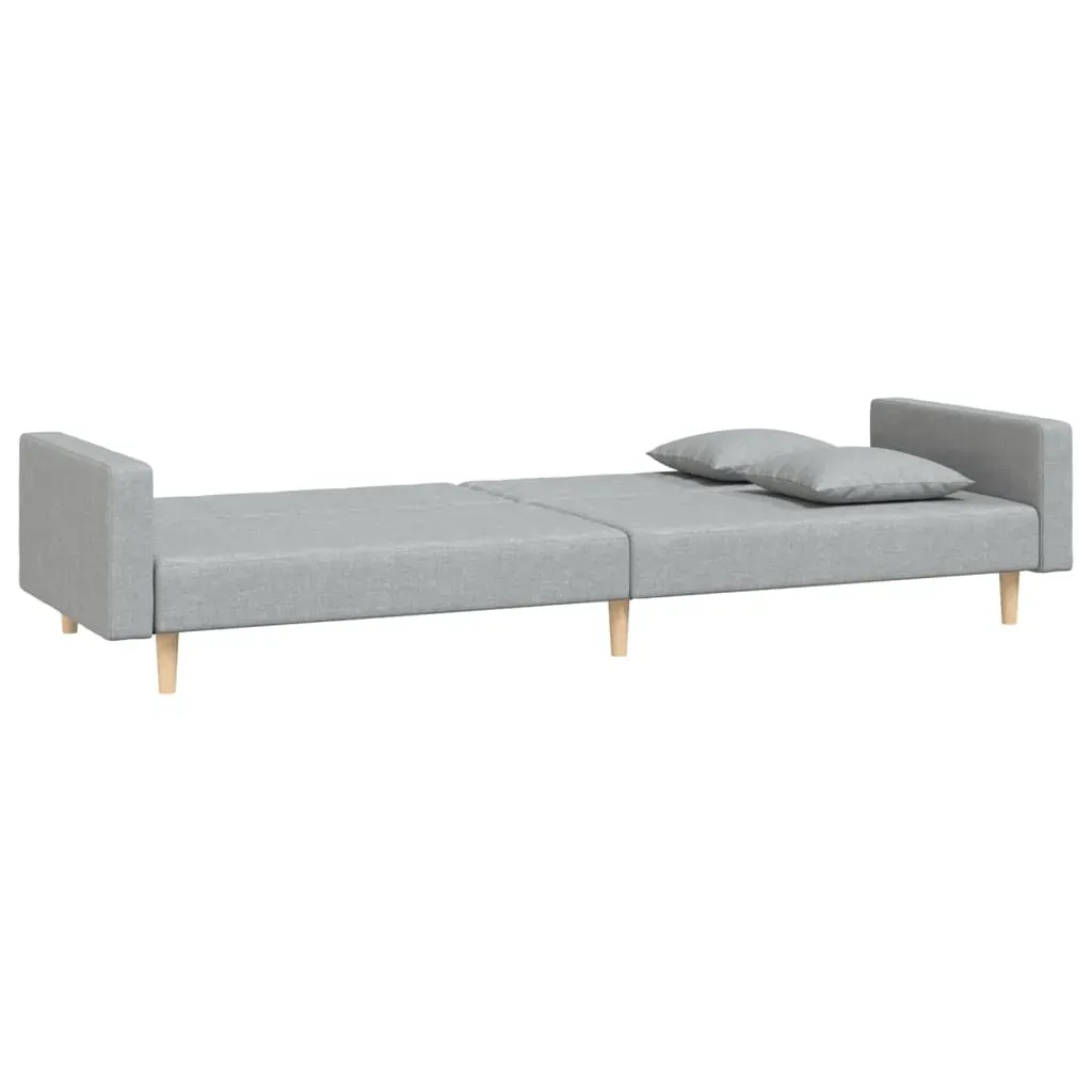 2-Seater Sofa Bed with Two Pillows Light Grey Fabric Price