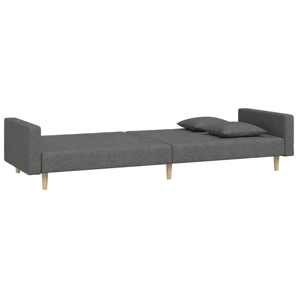 2-Seater Sofa Bed with Two Pillows Dark Grey Fabric Price