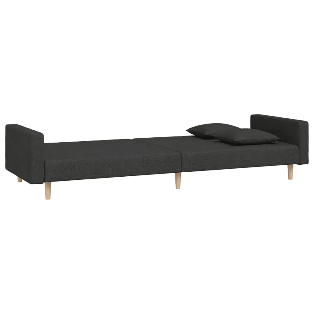 2-Seater Sofa Bed with Two Pillows Black Fabric Price