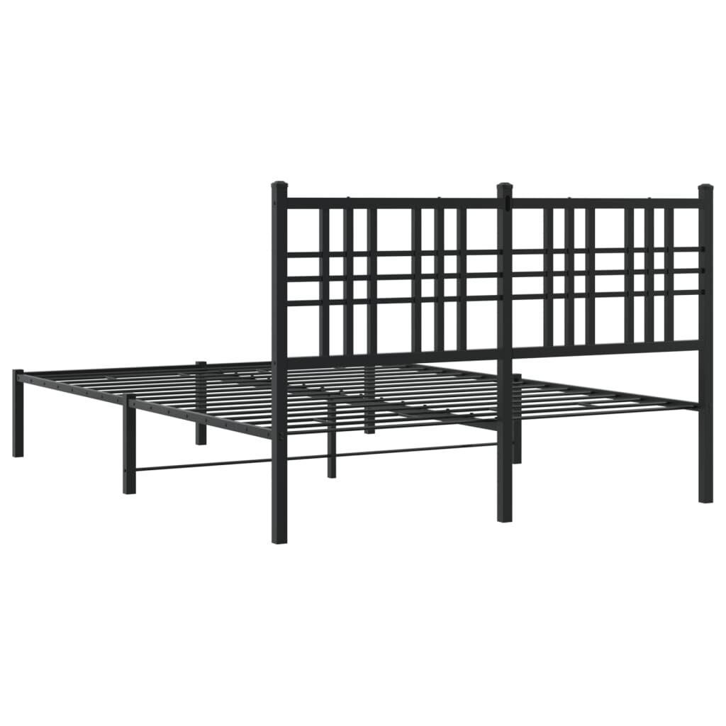 Metal Bed Frame without Mattress with Headboard Black 135x190 cm Price