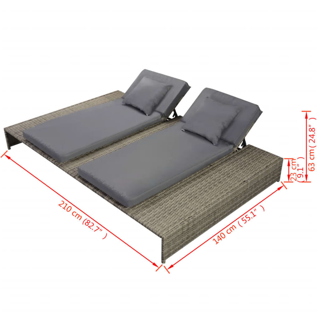 Double Sun Lounger with Cushion Poly Rattan Grey Price