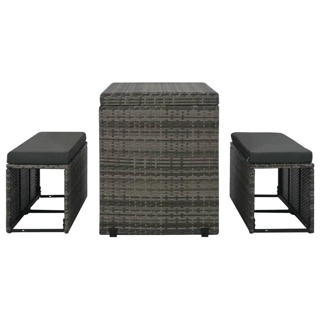 3 Piece Outdoor Dining Set with Cushions Poly Rattan Grey Price