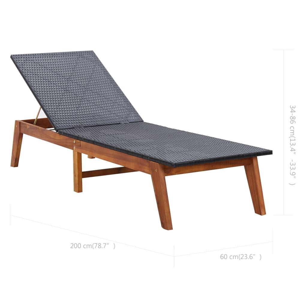 Sun Lounger with Cushion Poly Rattan and Solid Acacia Wood Price
