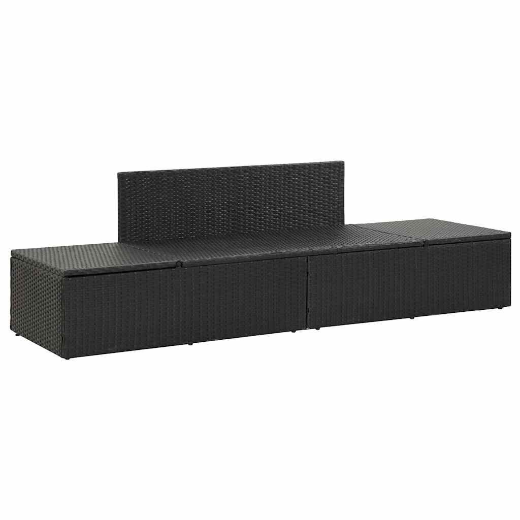 Sun Bed with Cushions Poly Rattan Black Price