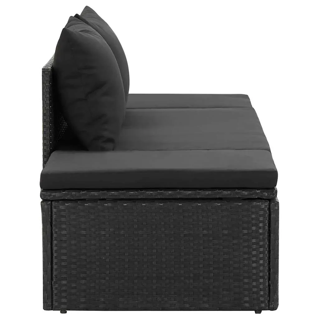 Sun Bed with Cushions Poly Rattan Black Price