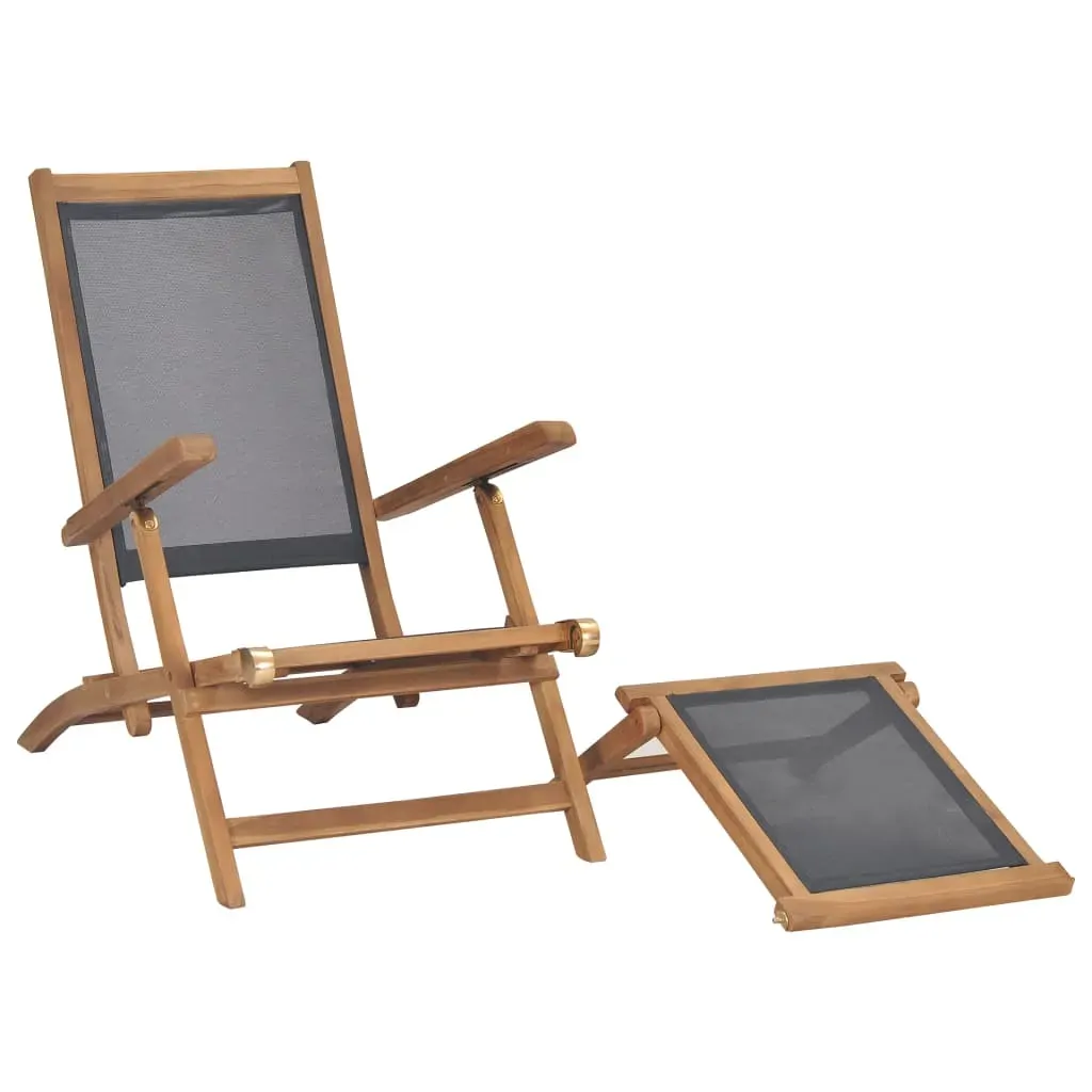 Deck Chair with Footrest Solid Teak Wood Black Price
